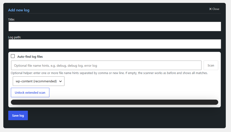 Add new log form in Log Viewer PRO