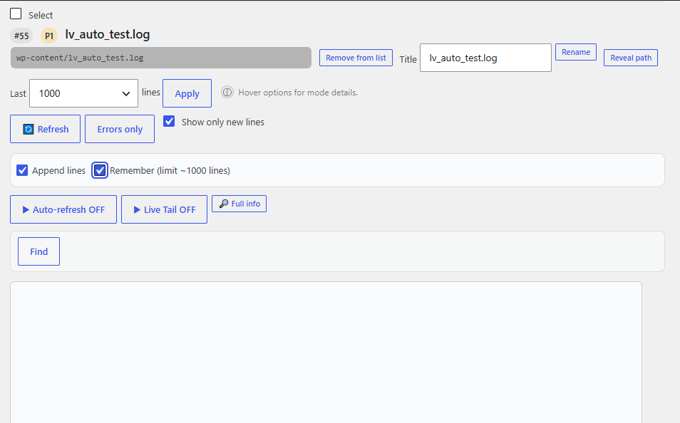Show only new lines Diff controls in Log Viewer PRO